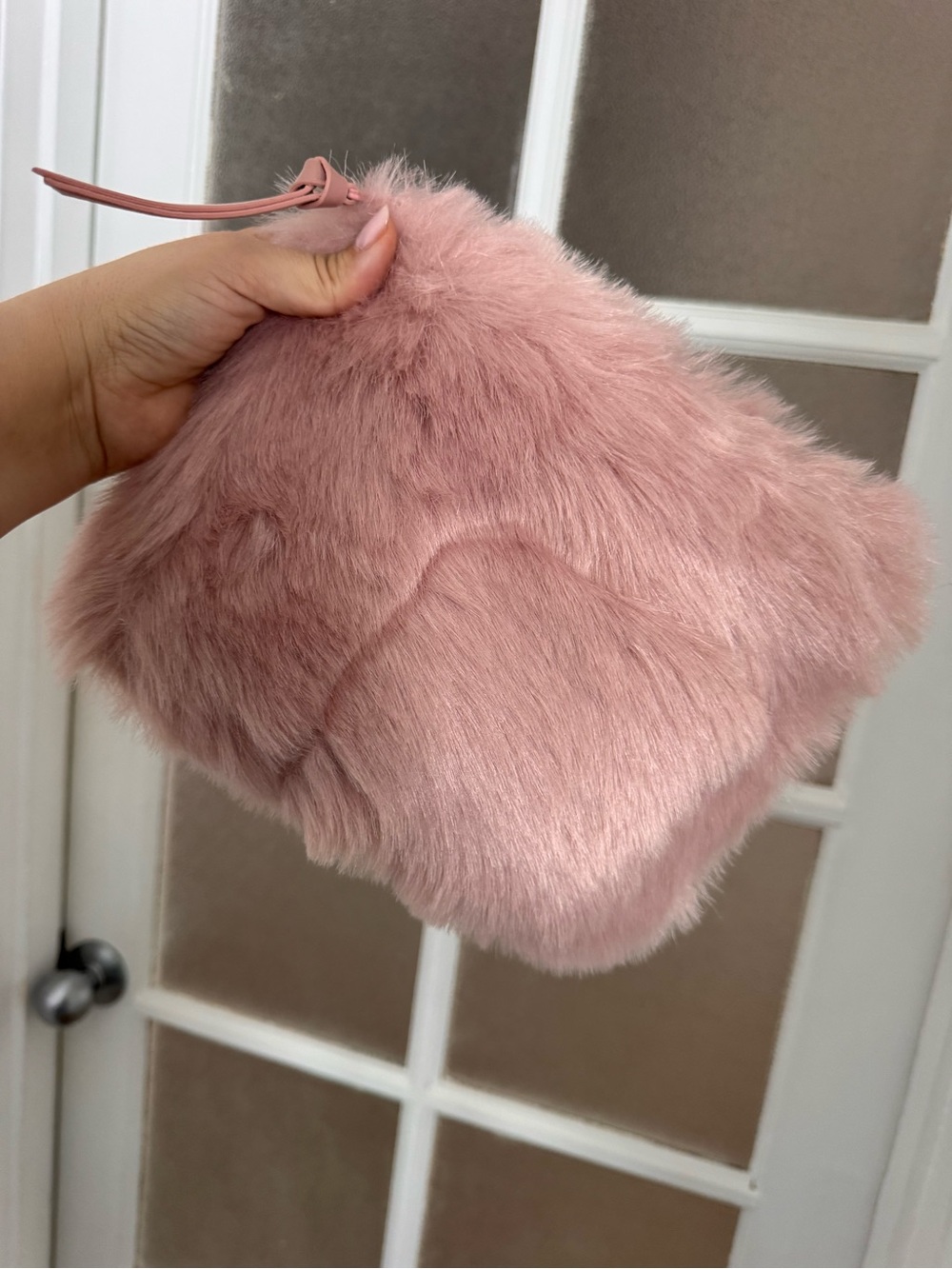 Plush Faux Fur Clutch in Blush Pink